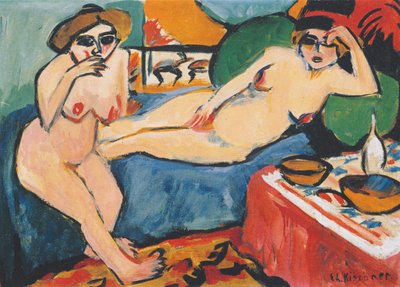 Zwei Akte auf blauem Sofa von Ernst Ludwig Kirchner